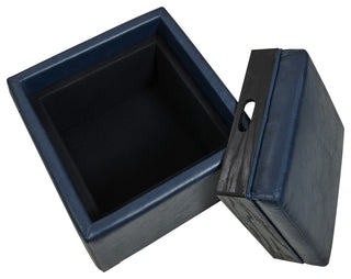Cameron Square Storage Ottoman w/ tray, Vintage Blue, Bonded Leather