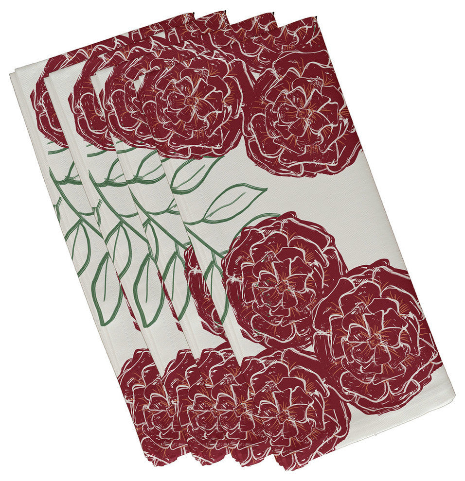 Mums The Word Floral Print Napkin, Brick, Set of 4