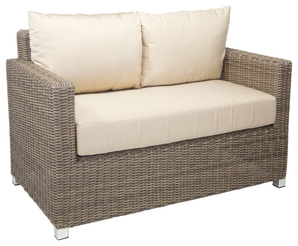 Venice Outdoor Loveseat With Sunbrella Cushions, Gray Wicker, Canvas Navy
