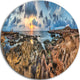 Rocky With Historic Ruins Evening, Landscape Disc Metal Artwork, 23"