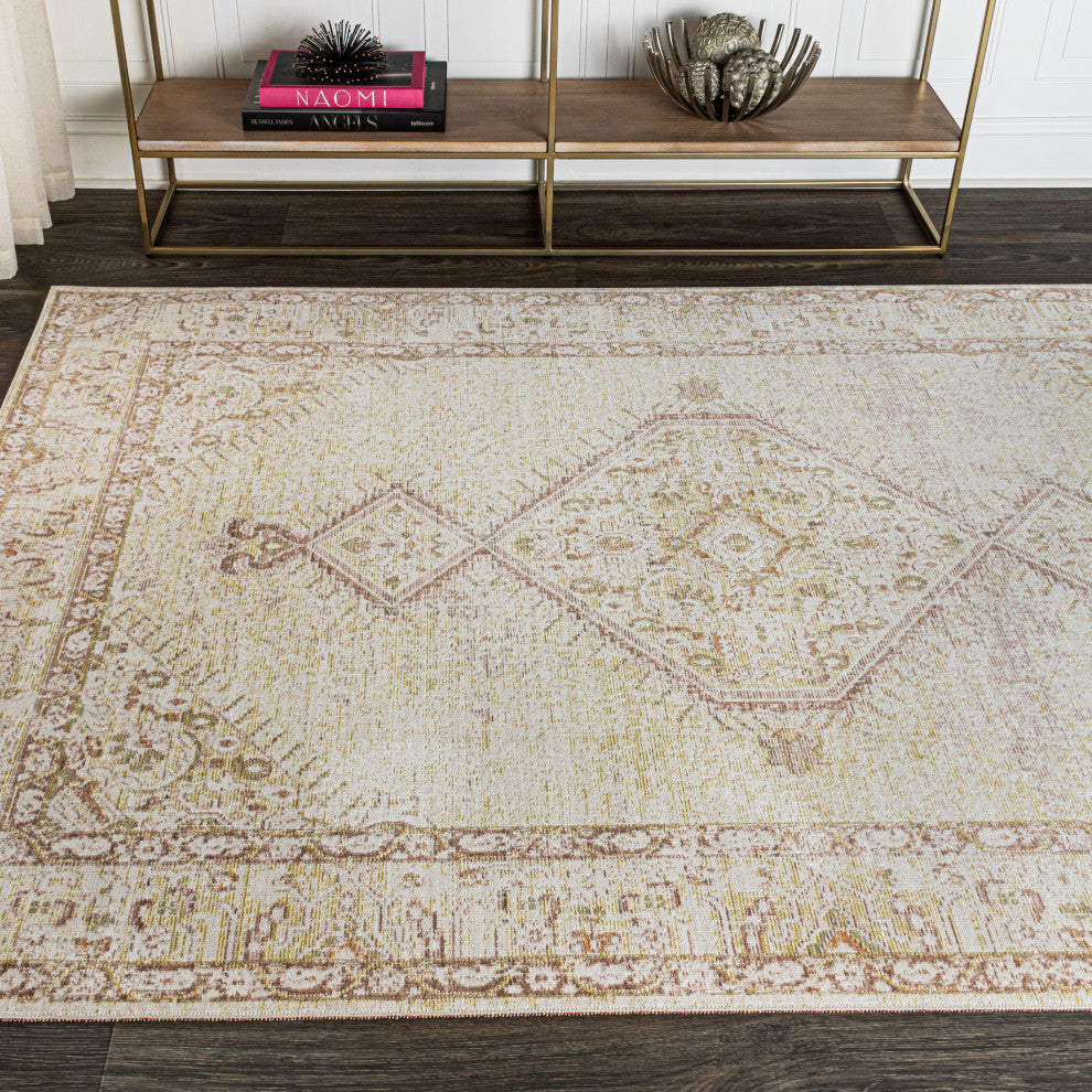 Lila Modern Tribal Medallion Area Rug, Ivory, 4 X 6