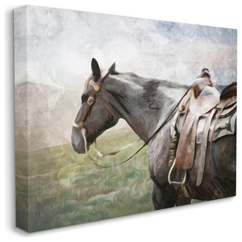 Horse Riding Farm Landscape Animal Painting, 24"x30"