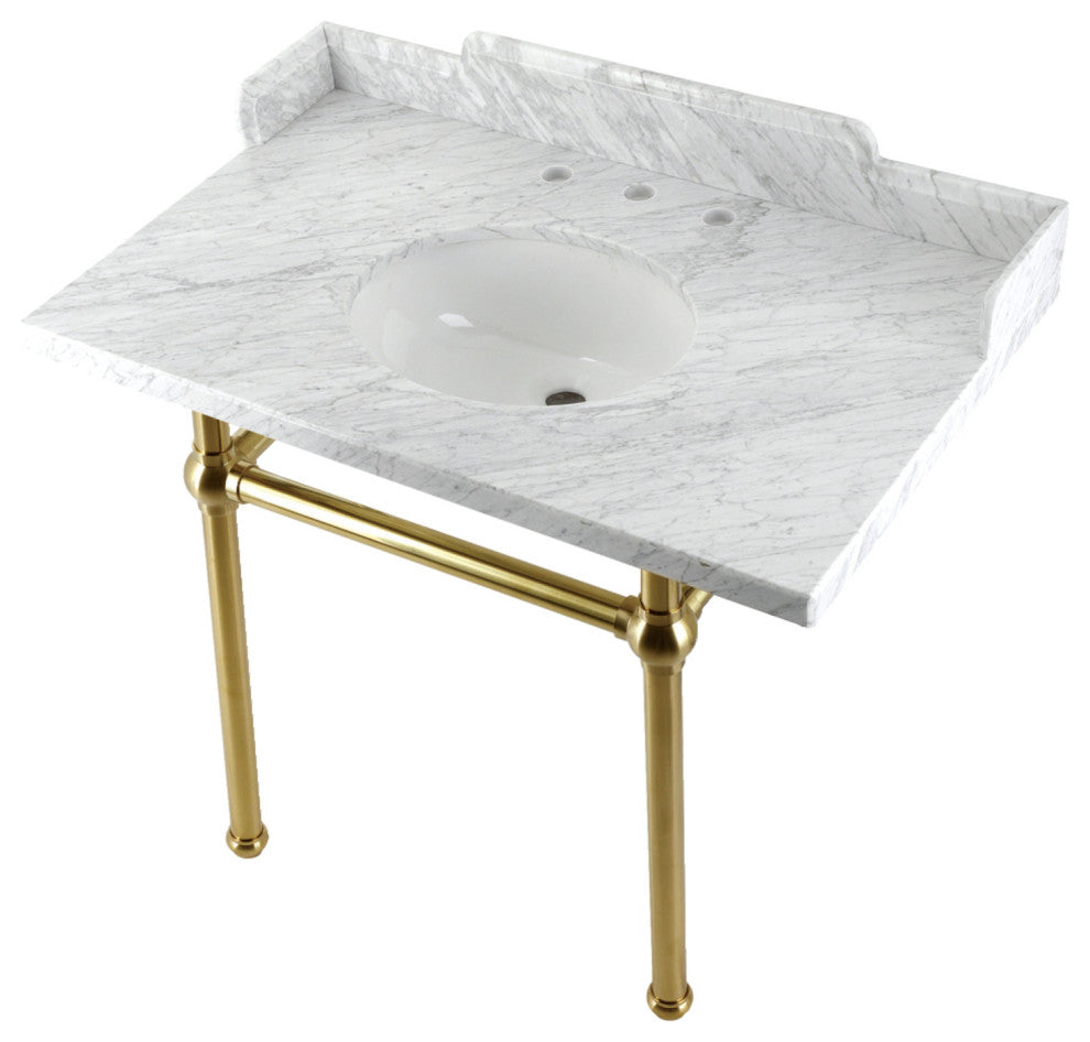 Kingston Brass LMS3630MB7 36" Carrara Marble Console Sink, Legs