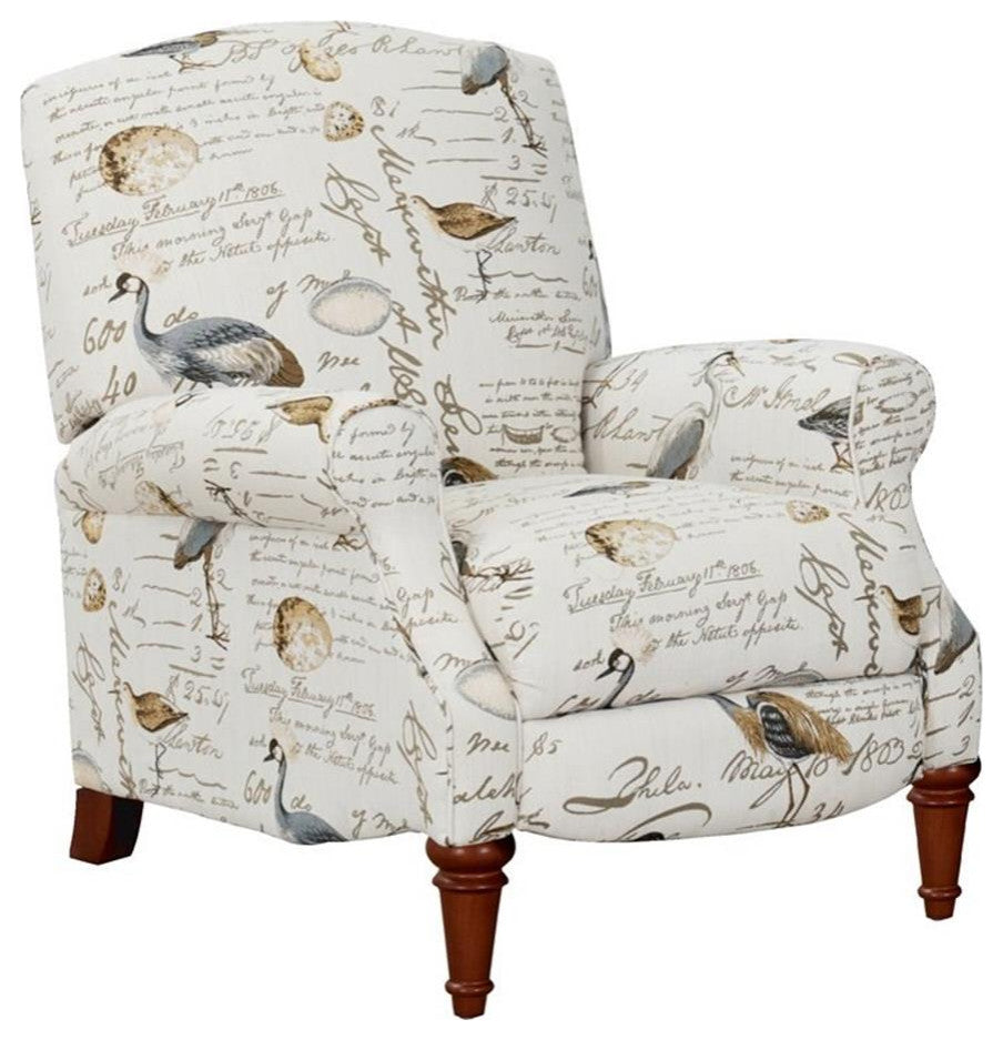 Sunset Trading Bird Script Fabric Manual Reclining Chair in Ivory