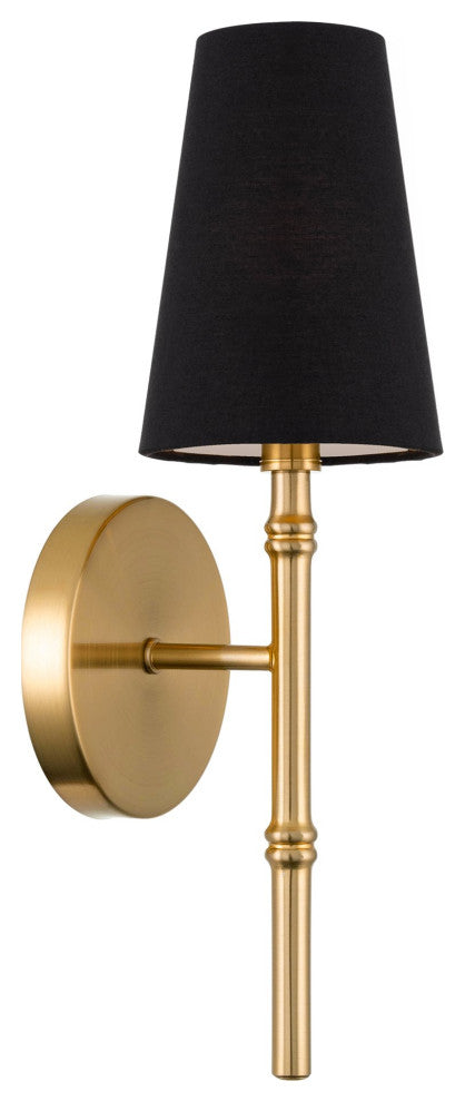 Kira Home Torche II 15" Wall Sconce/Wall Light + Black Linen Shade, Cool Brass