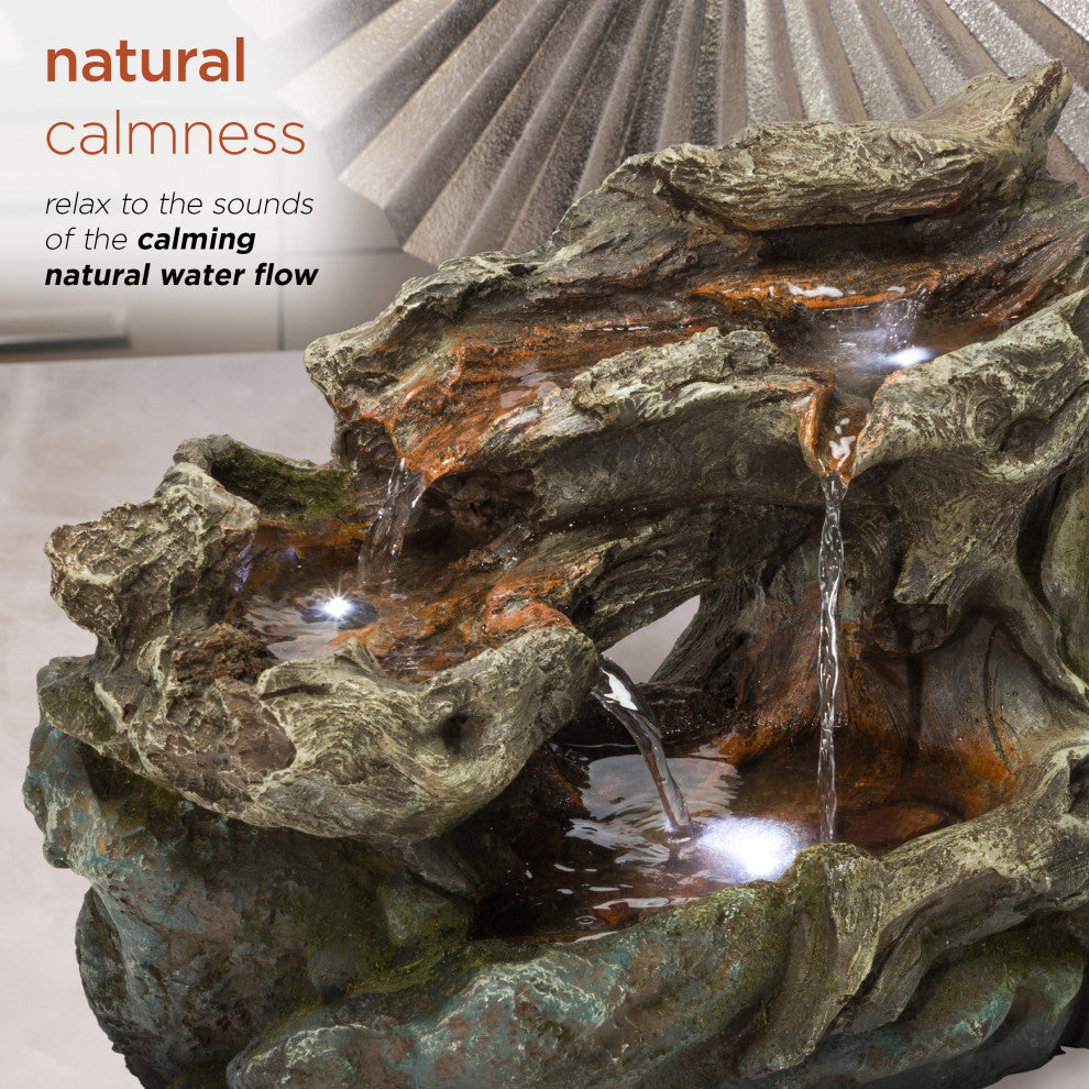 Alpine 3 Tier Rainforest Tabletop Fountain With LED Lights, 10"