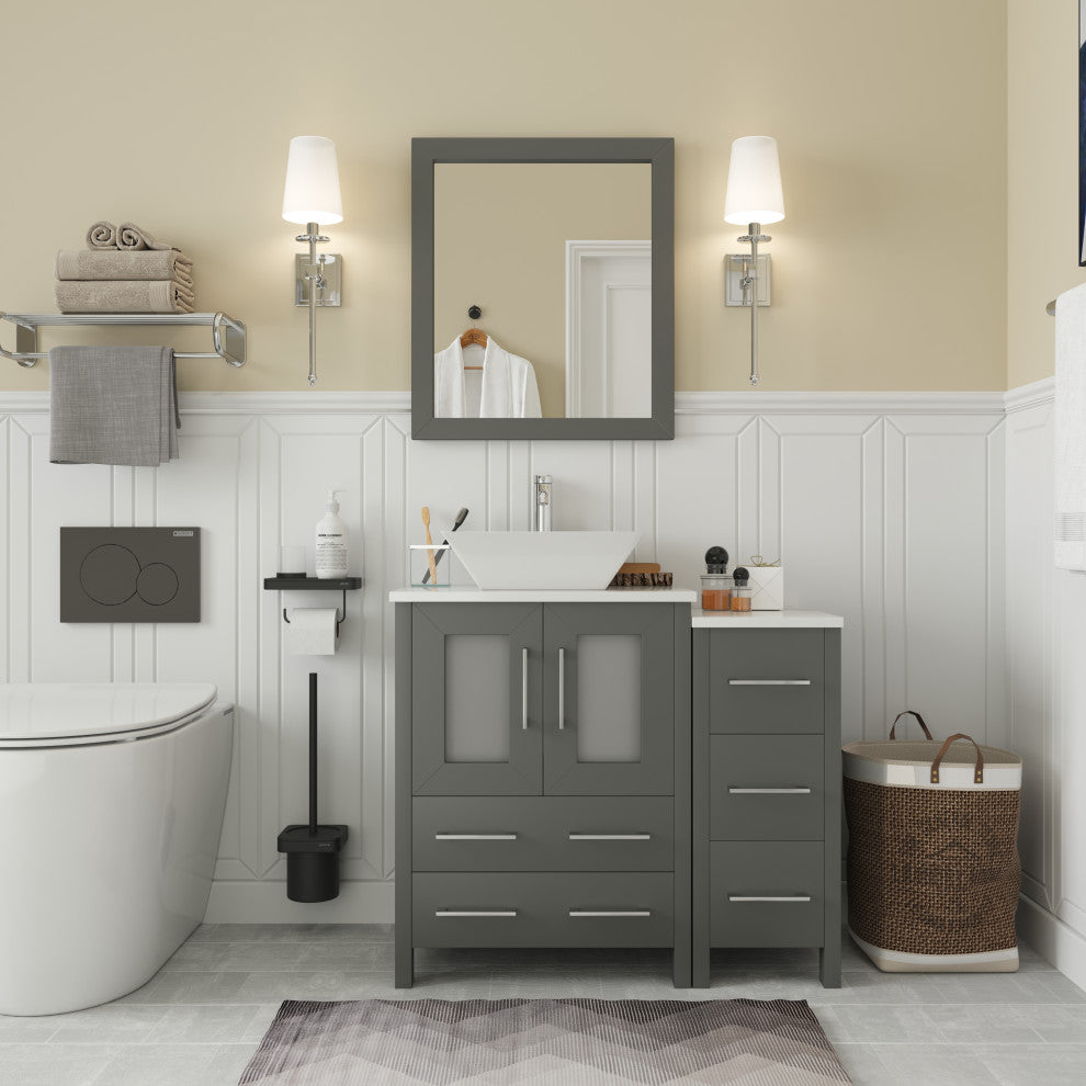 Vanity Art Bathroom Vanity Set With Sink, Gray, 36", Standard Mirror