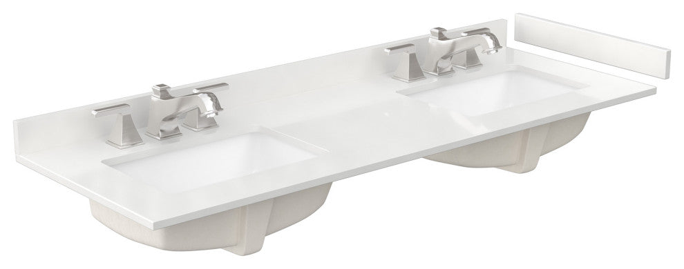 Avery 60" Dark Gray Double Vanity, White Quartz Top (3-Hole), Black Trim