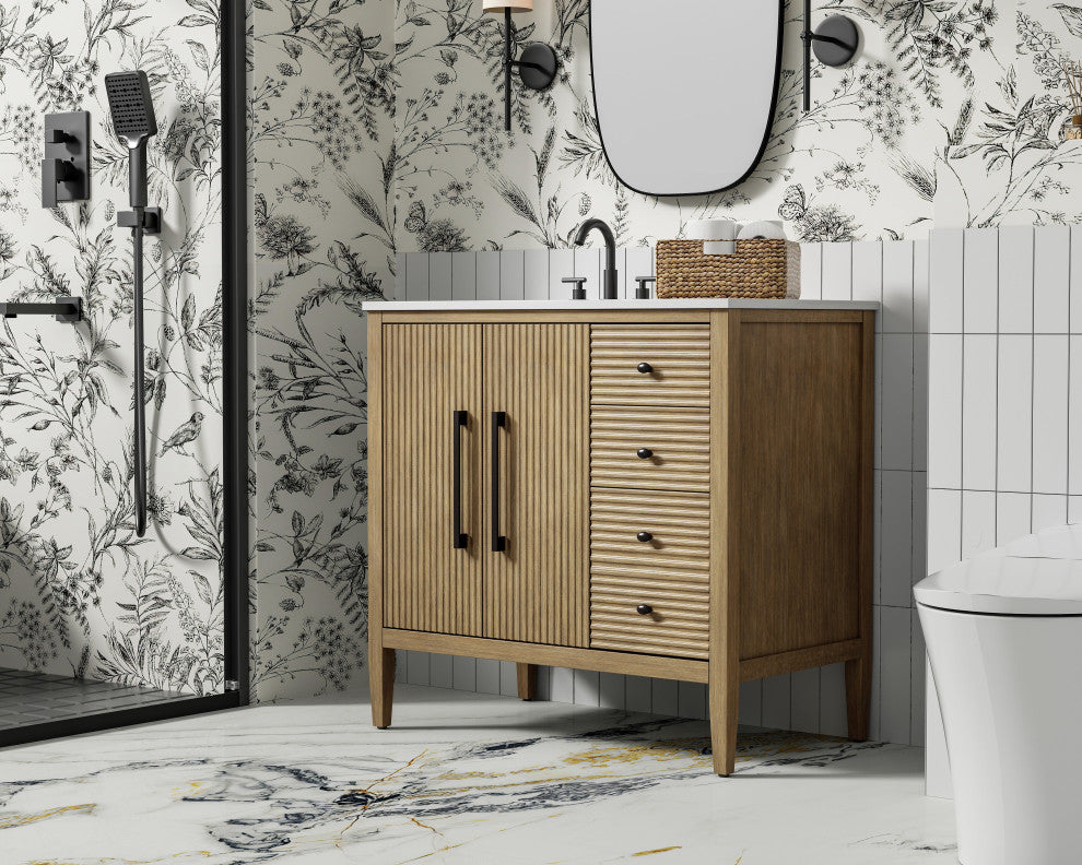 Home Living 36" Single Bathroom Vanity, Linen Oak