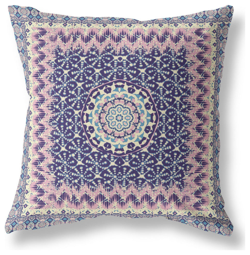 18 Pink Indigo Holy Floral Indoor Outdoor Throw Pillow