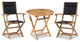 Stella 3-Piece Round Teak Outdoor Bistro Set in Black with Folding Table