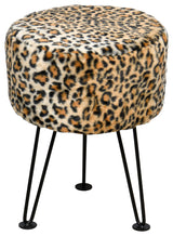Leopard Faux Fur Ottoman, 13''x13''x17''