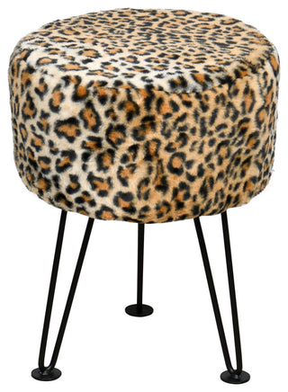 Leopard Faux Fur Ottoman, 13''x13''x17''