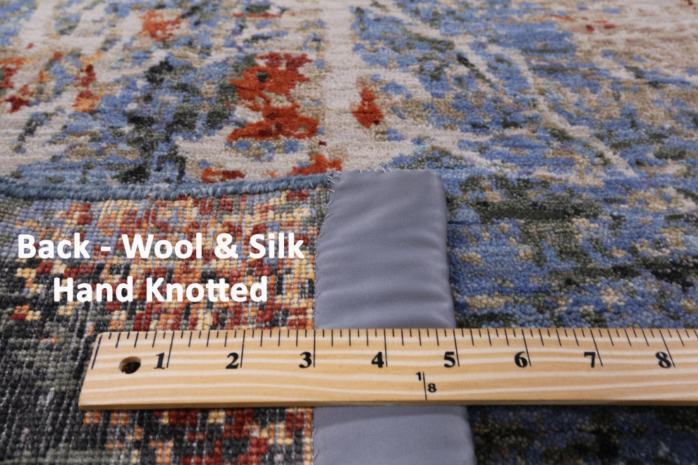 8' 0" X 9' 11" Modern Urban Design Wool and Silk Hand Knotted Rug Q7181