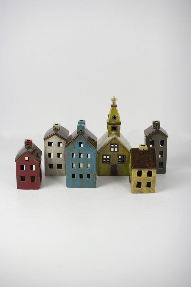 Set of Six Ceramic Village-one Each Design