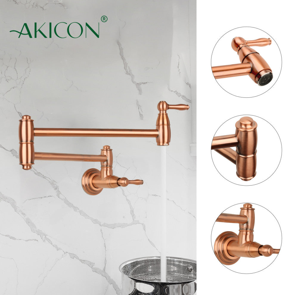 Copper Pot Filler Kitchen Faucet Wall-Mounted, Copper