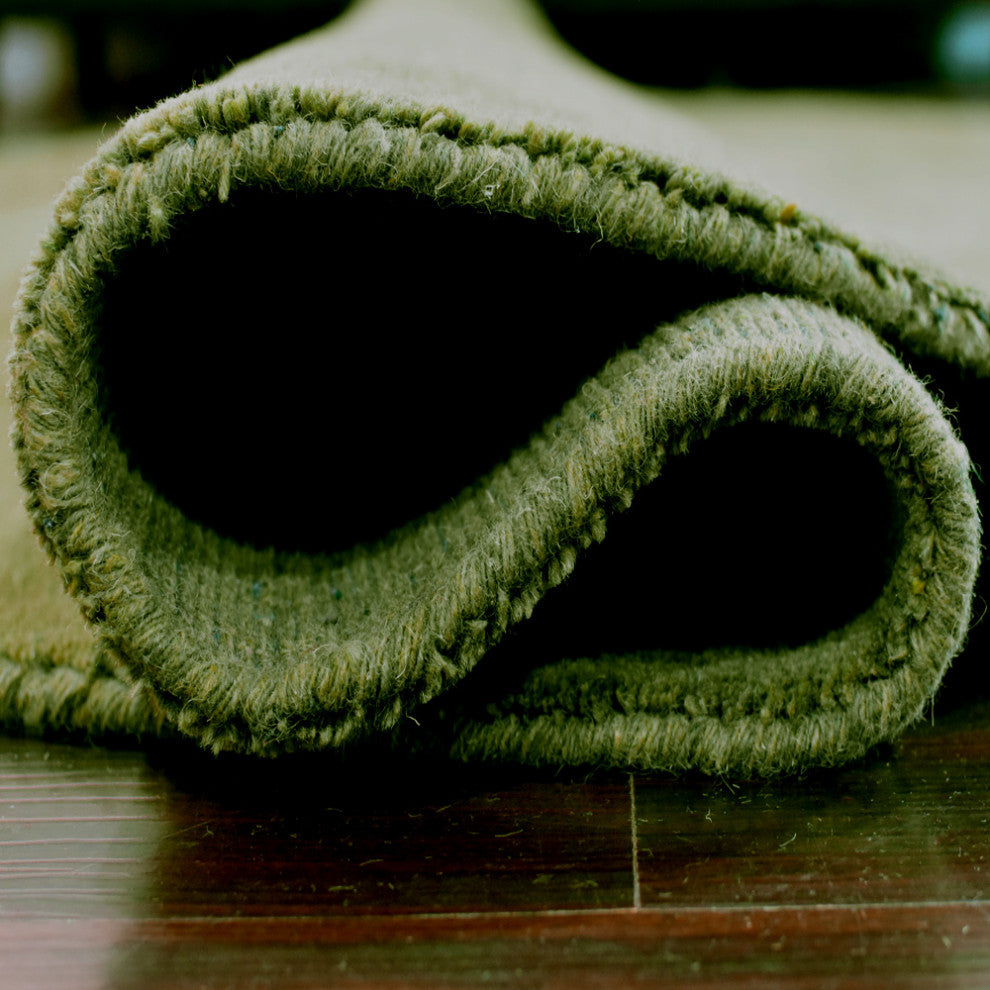 HAND KNOTTED LOOM WOOL ECO-FRIENDLY AREA RUGS-Round,Green,Solid Design
