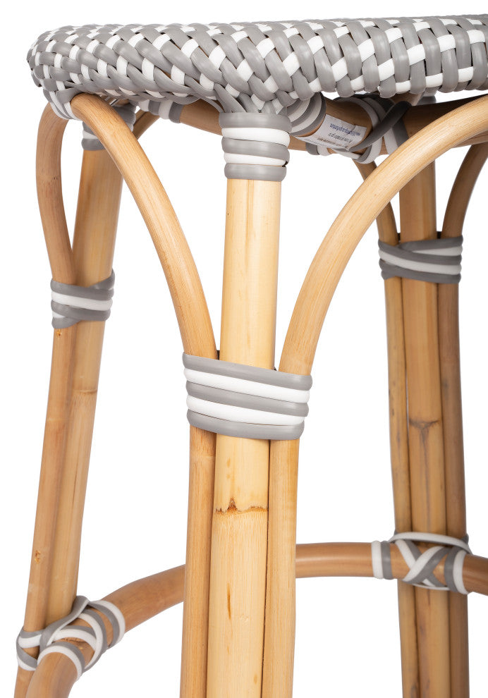 Tobias Gray and White Rattan Counter Stool