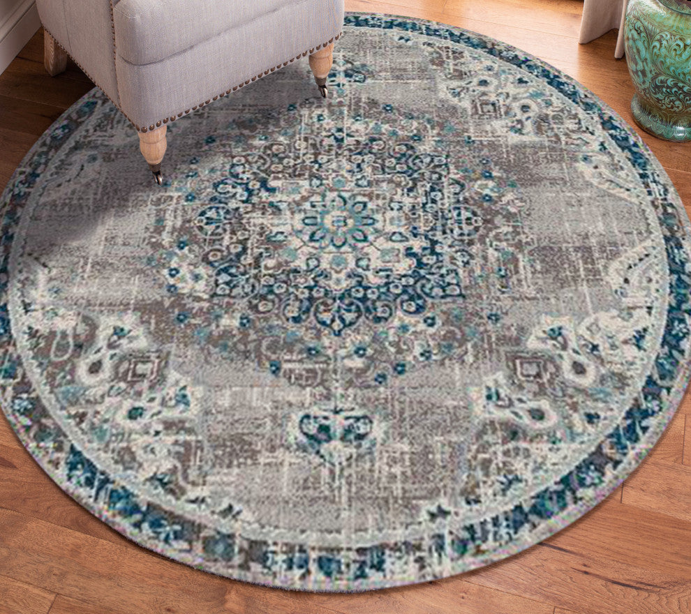 Montana Nieves Area Rug, Blue, 7'6" x 7'6"R, Medallion