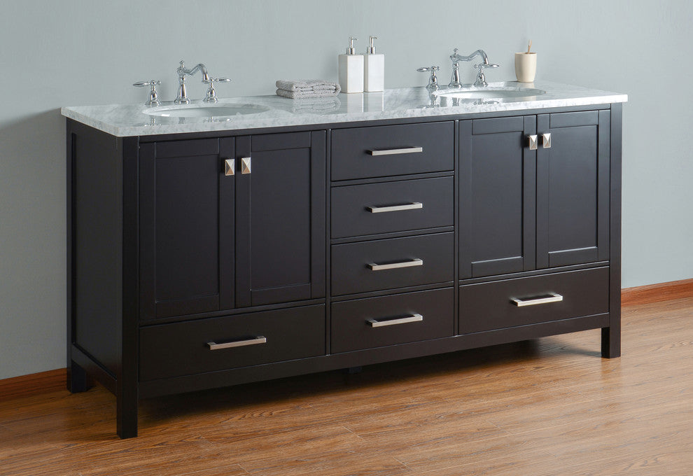 Malibu 72" Espresso Double Sink Bathroom Vanity