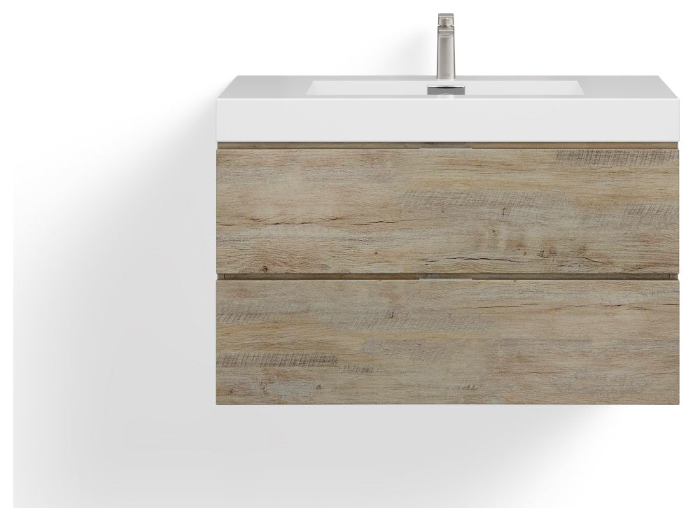 Boutique Bath Vanity, Natural Wood, 36", Single Sink, Wall Mount