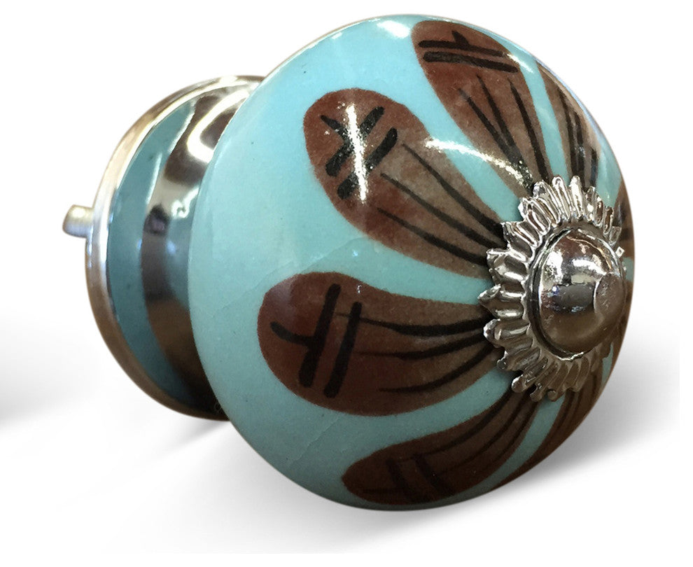Knob-It Vintage Handpainted Ceramic Knobs, Set of 12, Teal/Brown/Black