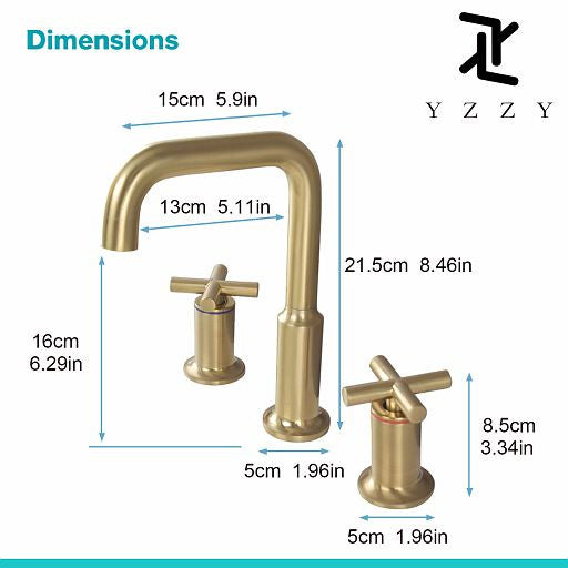 Modern Brushed Gold 2-Handle Bathroom Faucet Widespread for Sink