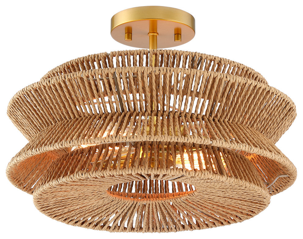 16" 2-Light Bohemian Woven Rope Semi-Flush Mount Ceiling Light