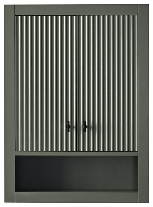 Vanity Art 24" Wall Mounted Bathroom Storage Cabinet, Linear Vintage Green, Matte Black Handle