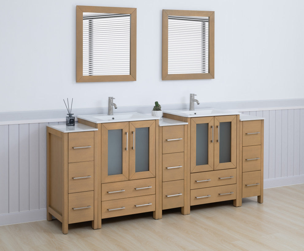 Vanity Art Freestanding Bathroom Vanity Set with Ceramic Top & Mirror