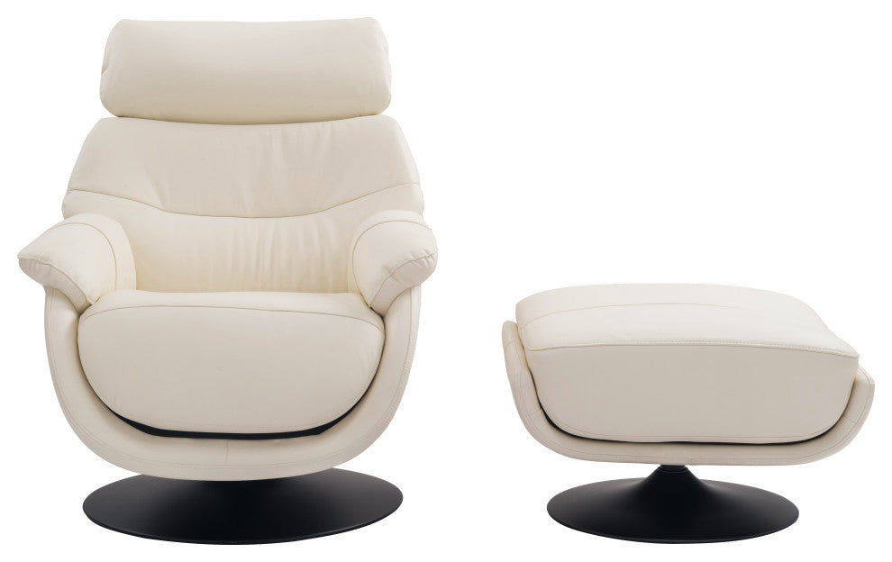 Calcutta Modern Top Grain Leather Ergonomic Rocking Chair & Ottoman Set, White/B