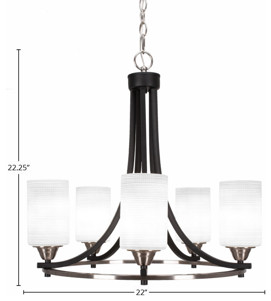 Paramount 5-Light Chandelier, Matte Black & Brushed Nickel, 4" White Matrix