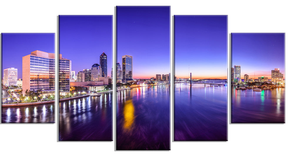 "Jacksonville, Florida City" Cityscape Canvas Photo Print, 5 Panels, 60"x32"