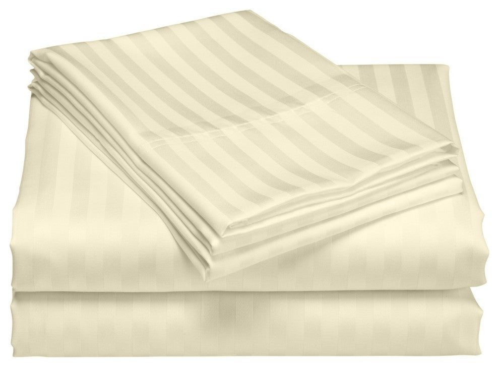 600 Thread Count 100% Cotton Stripe Sheet Set, Ivory, King
