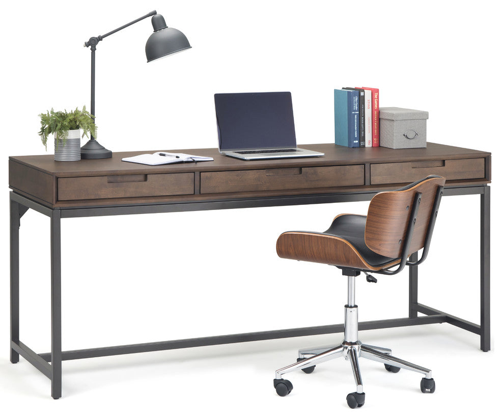 Banting Solid Hardwood Industrial 72 Inch Wide Wide Desk In Walnut Brown