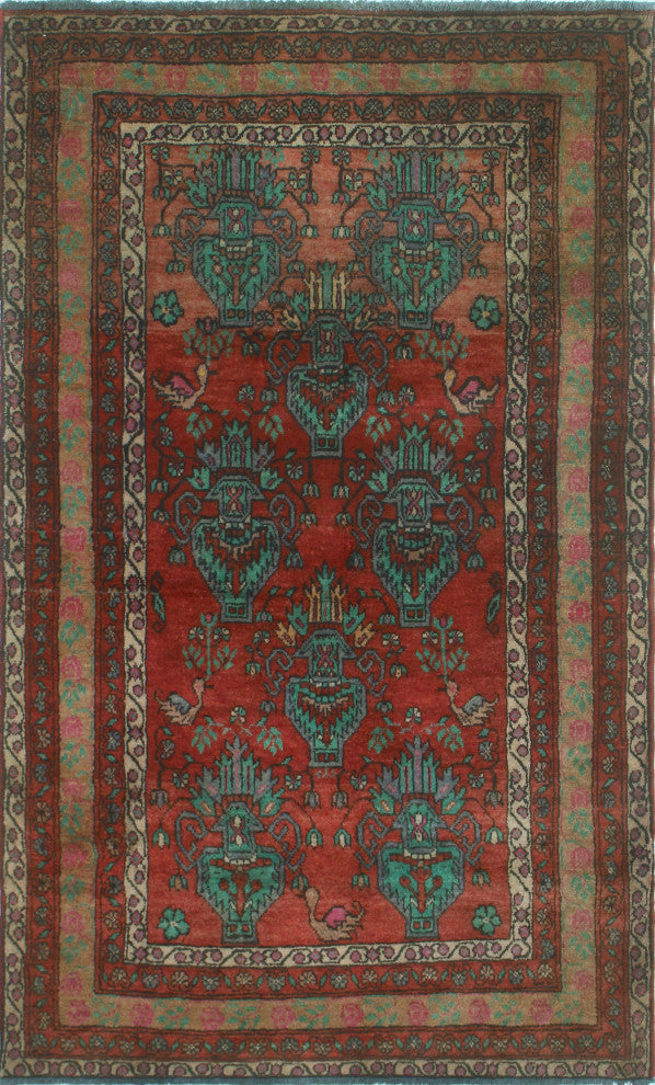 Fine Vintage Distressed Haideh Rust/Turquoise Rug, 3'1x5'1