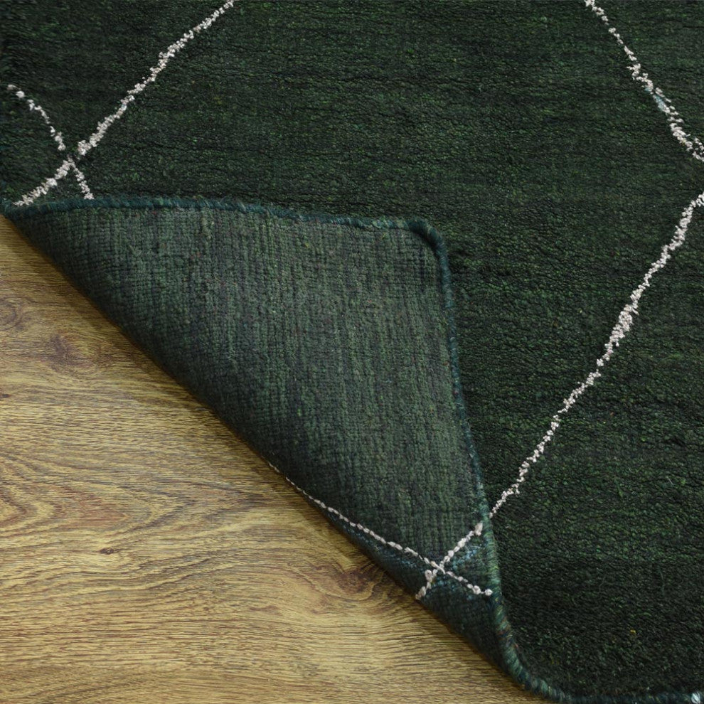 HAND KNOTTED LOOM SILK AREA RUGS-8'x10',Rectangle,Dark Green,Contemporary