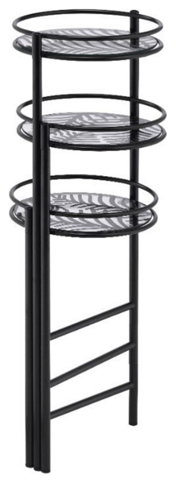 Metal Plant Stand With 3 Open Compartments, Black