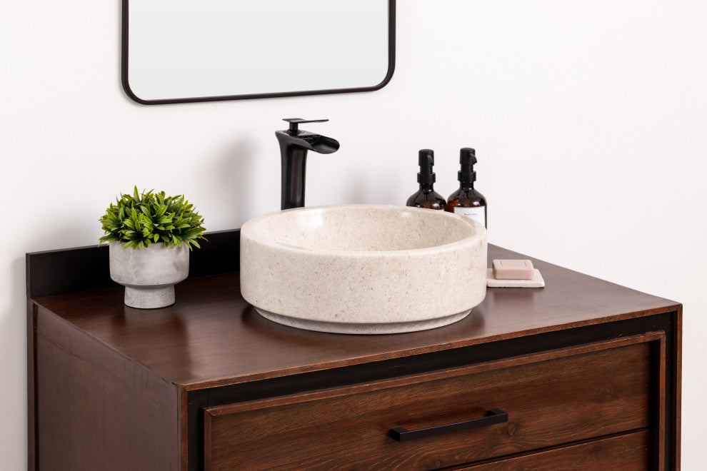 Natural Stone Vessel Bathroom Sink - Avalon Marble, Ojinaga