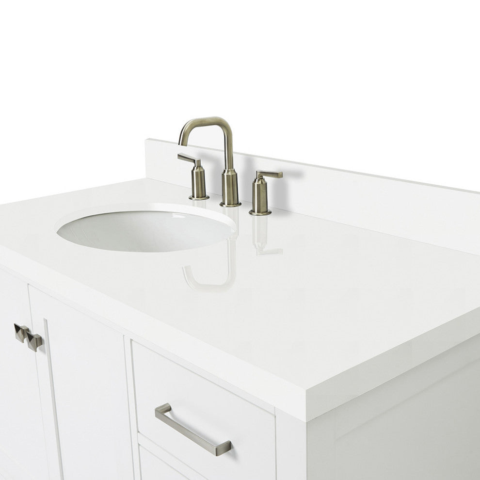 ARIEL Cambridge 43" Left Offset Oval Sink Bathroom Vanity White With Quartz Top