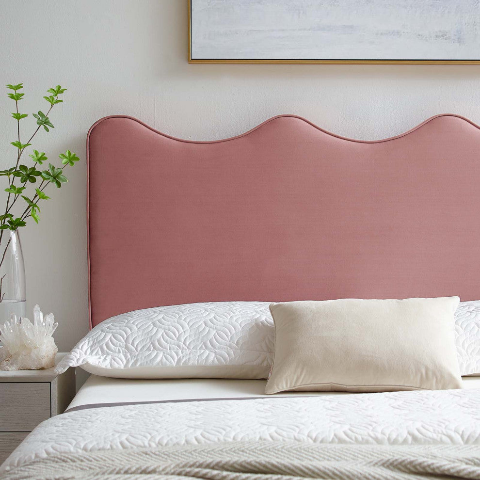 Headboard, Full Queen Size, Velvet, Pink, Modern Contemporary, Bedroom Master