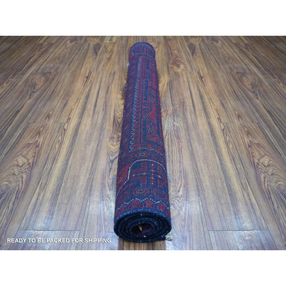 Deep and Saturated Red Velvety Wool Hand Knotted Afghan Khamyab Rug, 3'2"x4'8"