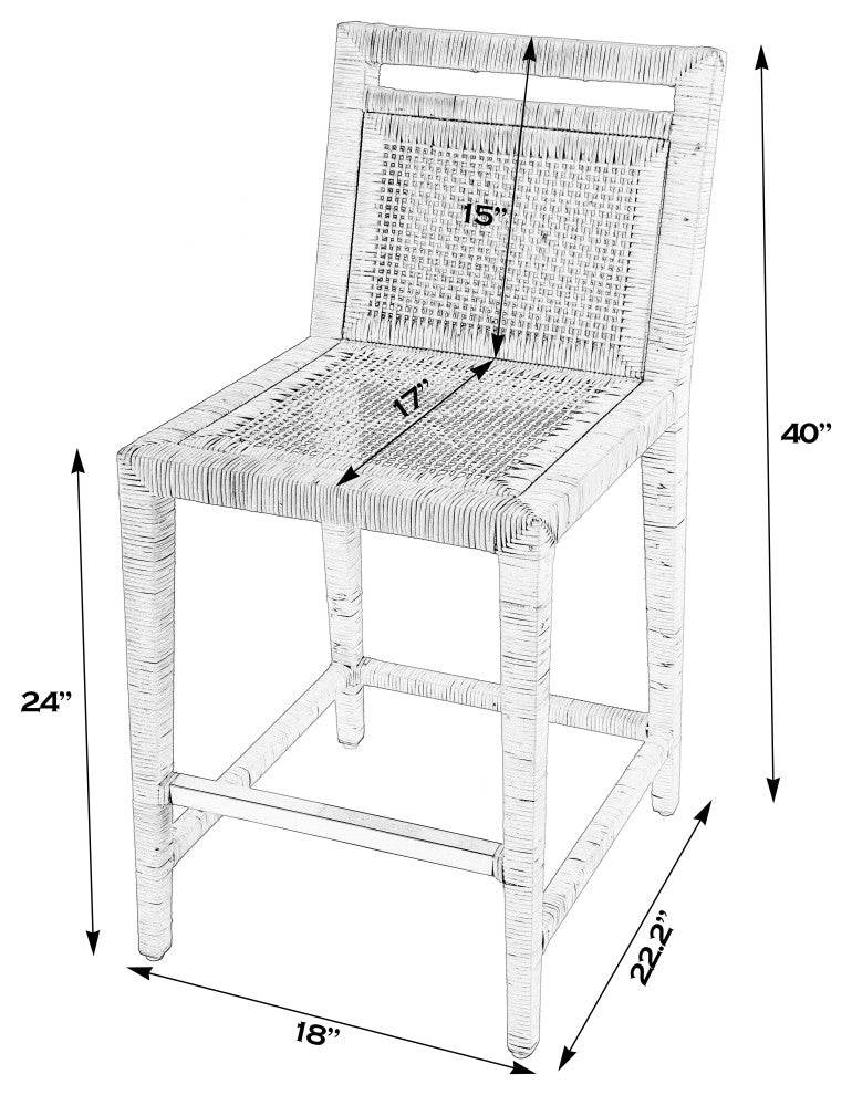 Brielle 24 in. Seat Height Rattan Woven Counter Stool With Back