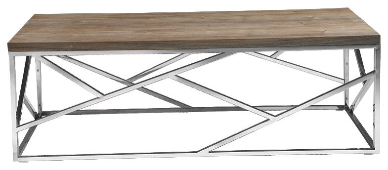 HomeRoots 15" Walnut Veneer and Steel Coffee Table