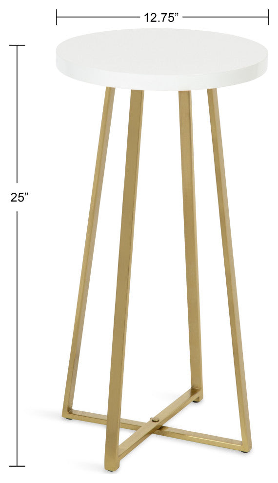 Zia Round Bar Stool, White/Gold, 13"x13"x25"