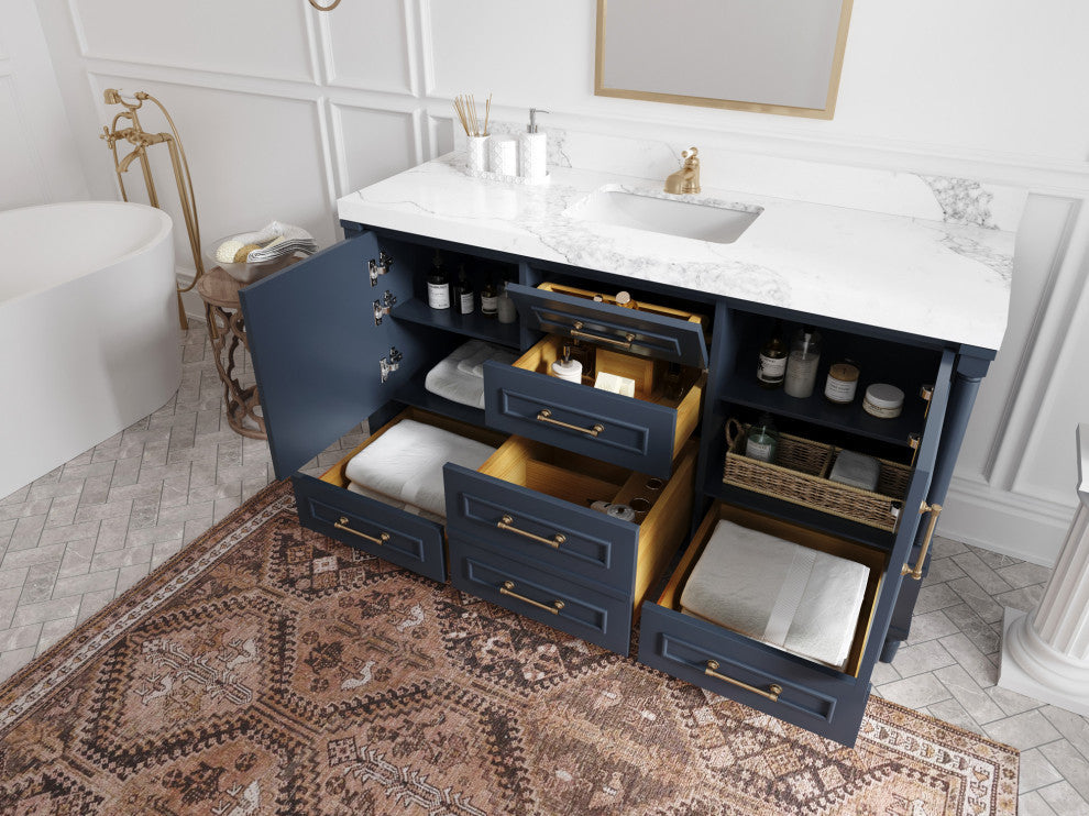 Aberdeen 60 Single Bathroom Vanity in Hale Navy Blue  1.5" White Quartz