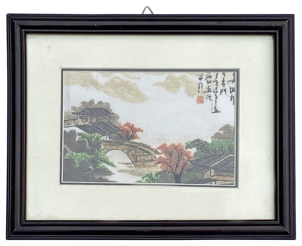 Set of 3 Oriental Chinese Embroidery Flower People Scenery Framed Art Hws3210