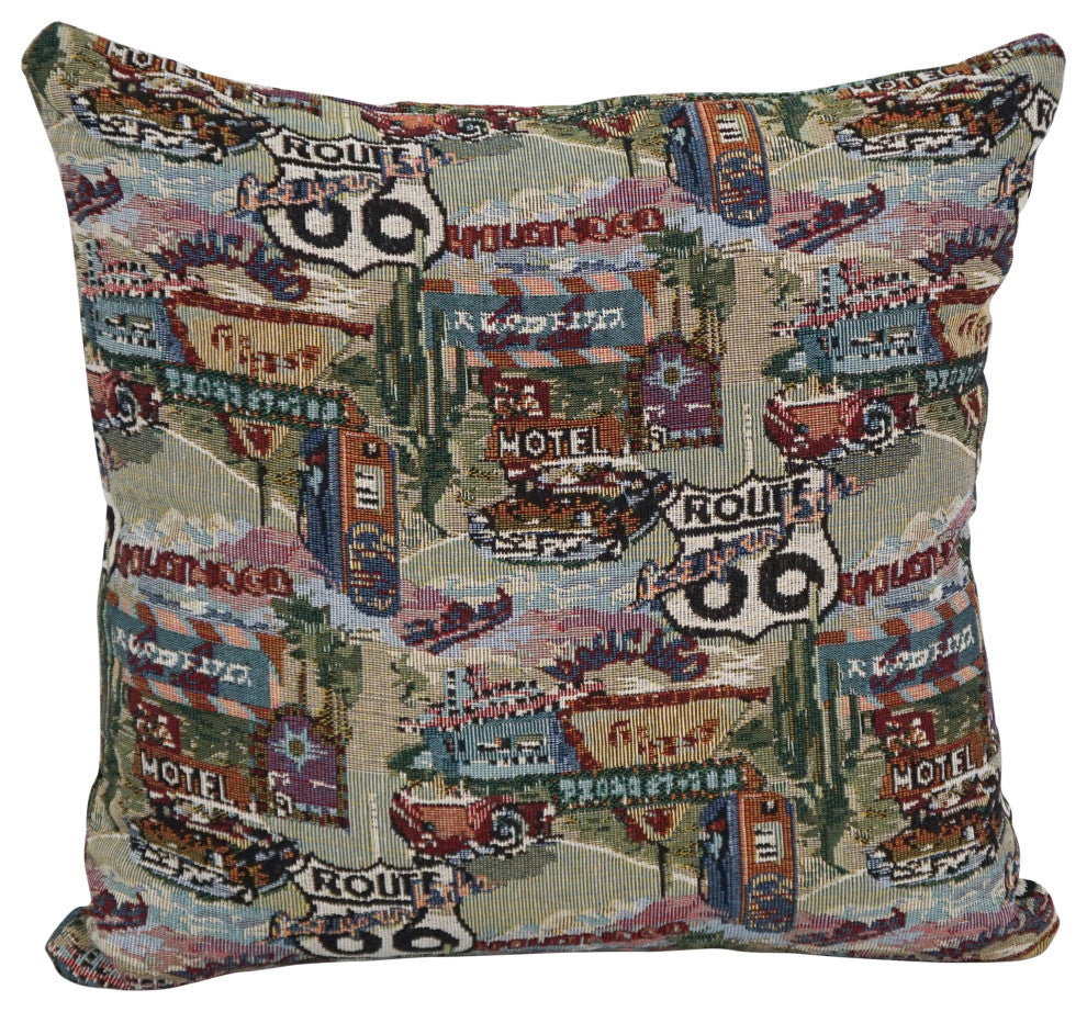 17" Tapestry Throw Pillows With Inserts, Set of 2, Route 66