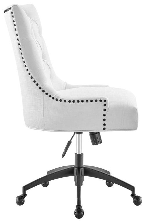 Vintage Office Chair, Hourglass Back With Button Tufting & Nailhead, White