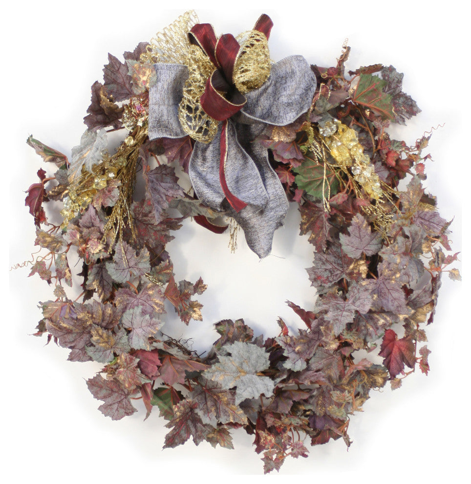Frosted Wreath with Gold Cedar Accents and Ribbon